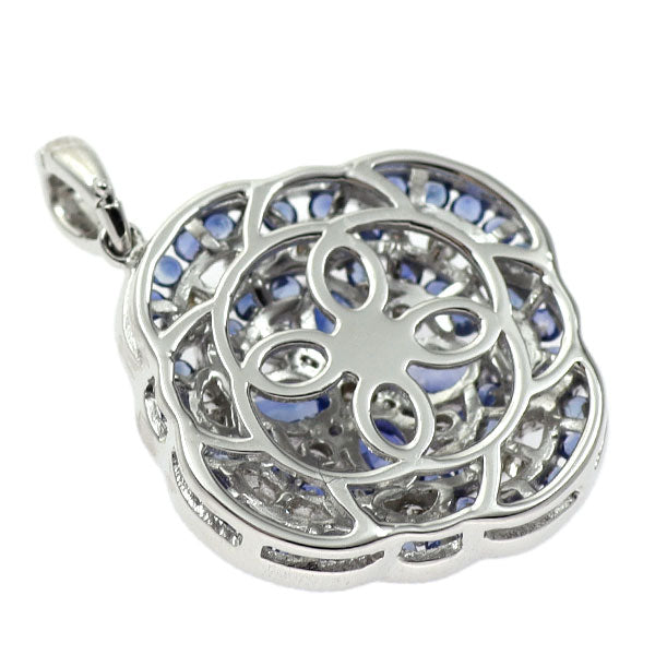 K18WG サファイア ダイヤモンド ペンダントトップ 1.30ct D0.15ct フラワー