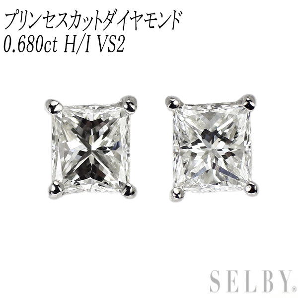 新品 Pt900 プリンセスカット ダイヤモンド ピアス 0.680ct H/I VS2