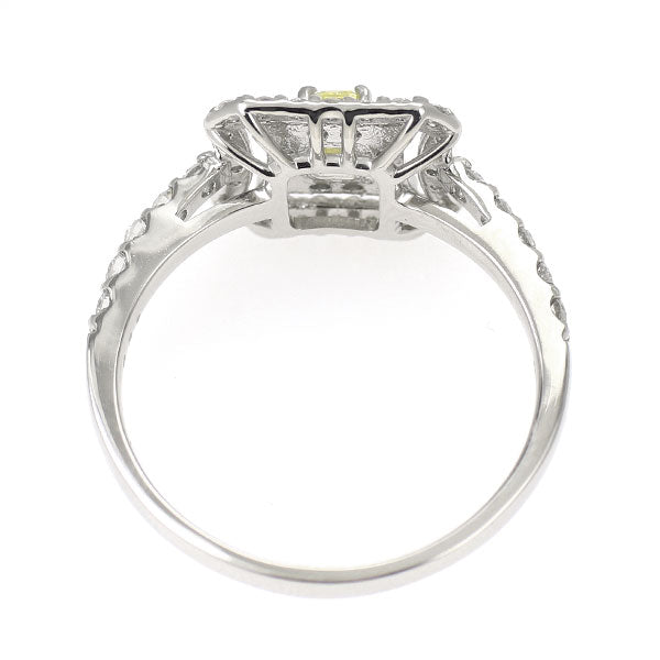 新品 Pt900 クッションカット 天然イエロー ダイヤモンド リング 0.149ct FIY VS2 D0.38ct