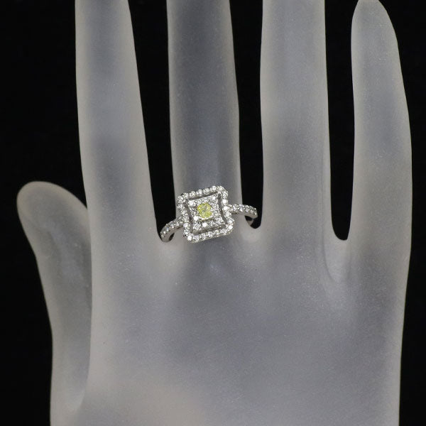 新品 Pt900 クッションカット 天然イエロー ダイヤモンド リング 0.149ct FIY VS2 D0.38ct
