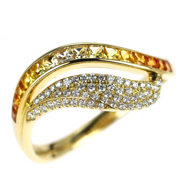 ジュネ K18YG マルチカラーサファイア ダイヤモンド リング 0.76ct D0.21ct