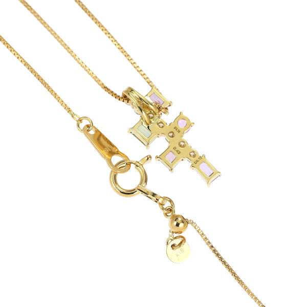 K18YG マルチカラーサファイア ダイヤモンド ペンダントネックレス 0.43ct D0.12ct