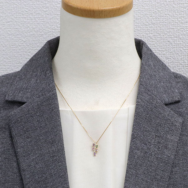 K18YG マルチカラーサファイア ダイヤモンド ペンダントネックレス 0.43ct D0.12ct