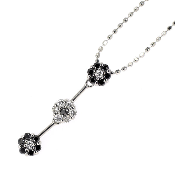 K18WG ブラック/カラーレス ダイヤモンド ペンダントネックレス BD0.14ct D0.08ct フラワー