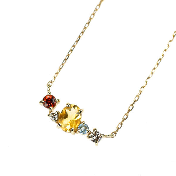 K10YG シトリン ブルートパーズ ガーネット ダイヤモンド ペンダントネックレス