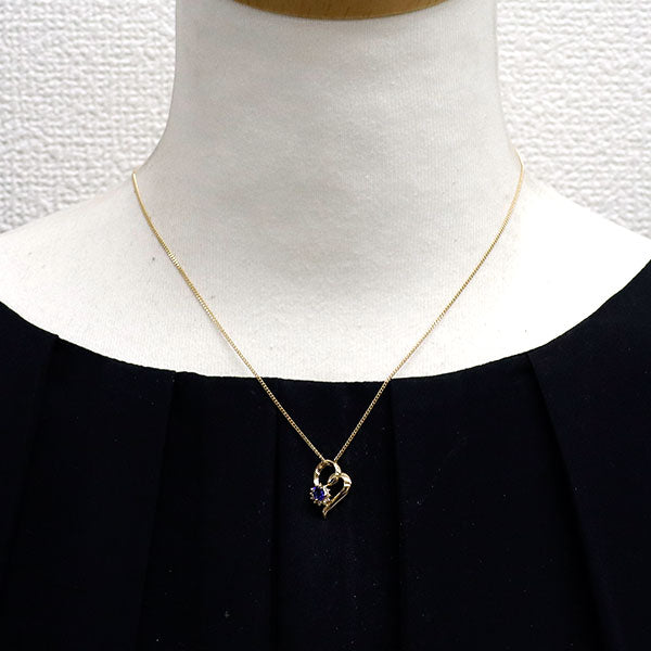 K18YG サファイア ダイヤモンド ペンダントネックレス 0.23ct D0.08ct ハート
