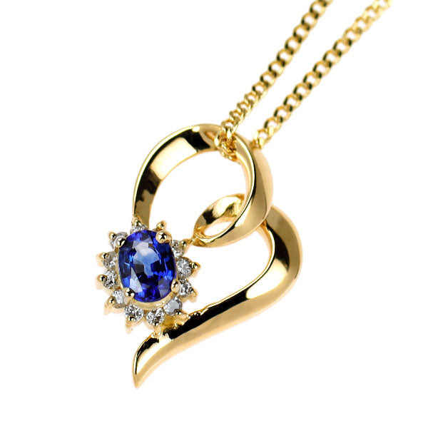 K18YG サファイア ダイヤモンド ペンダントネックレス 0.23ct D0.08ct ハート