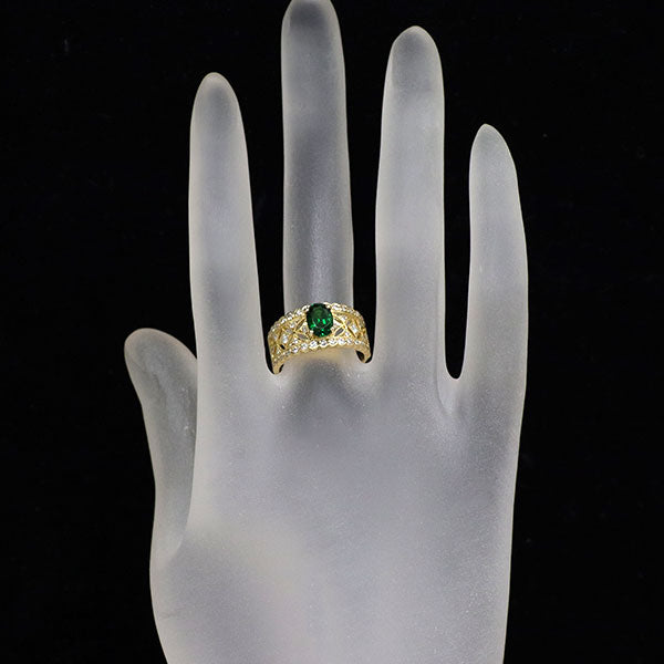 K18YG グリーンガーネット ダイヤモンド リング 1.01ct D0.45ct