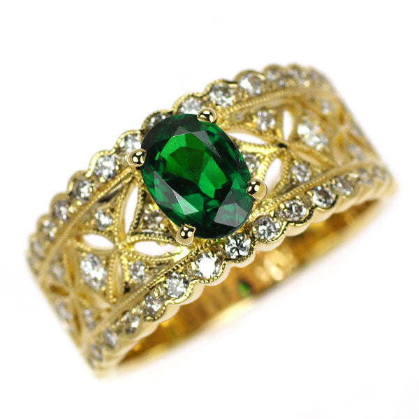K18YG グリーンガーネット ダイヤモンド リング 1.01ct D0.45ct