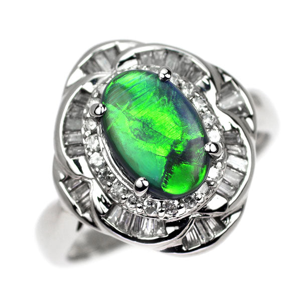 Pt900 ブラックオパール ダイヤモンド リング 1.11ct D0.40ct