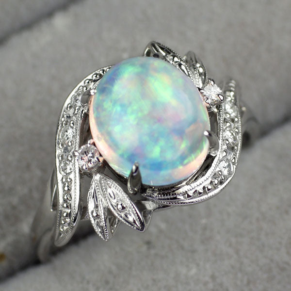 Pt850 オパール ダイヤモンド リング 2.58ct D0.121ct