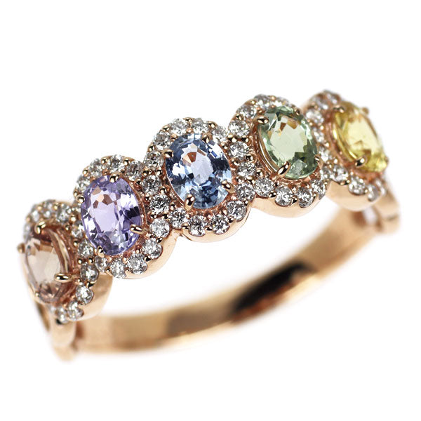 K18PG ファンシーカラー サファイア ダイヤモンド リング 1.15ct D0.31ct