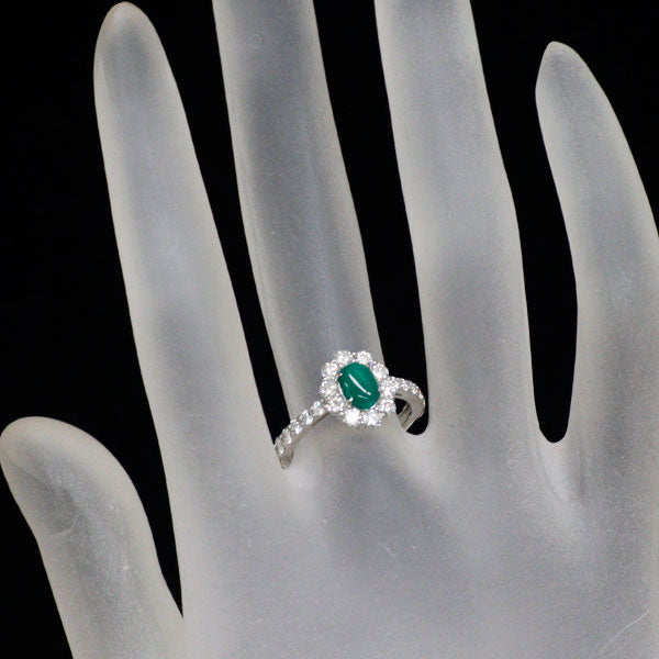 新品 希少 Pt950 コロンビア産F1 エメラルド キャッツアイ ダイヤモンド リング 0.40ct D0.82ct 【エスコレ】