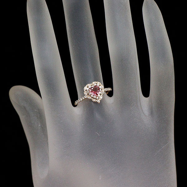 新品 K18PG ハートシェイプ パパラチアサファイア ダイヤモンド リング 0.535ct D0.24ct 【エスコレ】