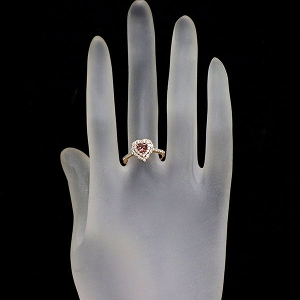 新品 K18PG ハートシェイプ パパラチア サファイア ダイヤモンド リング 0.453ct D0.24ct 【エスコレ】