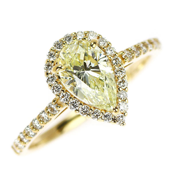 新品 K18YG ペアシェイプ ダイヤモンド リング 1.103ct LY SI2 D0.33ct 【エスコレ】