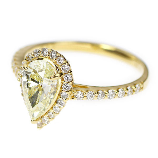 新品 K18YG ペアシェイプ ダイヤモンド リング 1.103ct LY SI2 D0.33ct 【エスコレ】