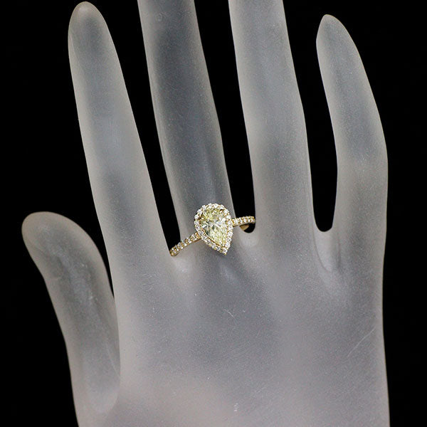 新品 K18YG ペアシェイプ ダイヤモンド リング 1.103ct LY SI2 D0.33ct 【エスコレ】