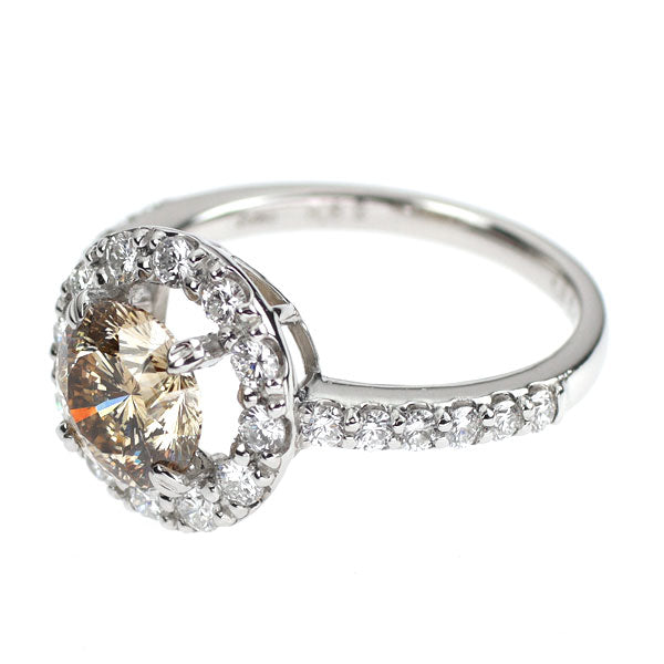 新品 Pt950 多面カット ブラウン ダイヤモンド リング 1.628ct FLB SI2 D0.62ct 【エスコレ】