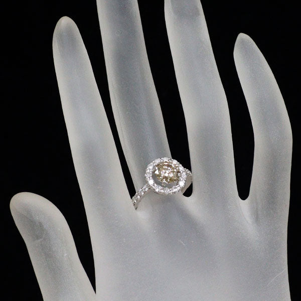 新品 Pt950 多面カット ブラウン ダイヤモンド リング 1.628ct FLB SI2 D0.62ct 【エスコレ】