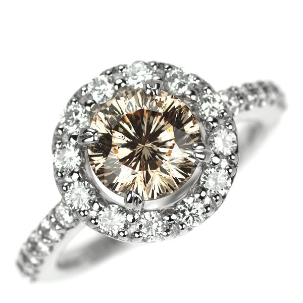 新品 Pt950 多面カット ブラウン ダイヤモンド リング 1.628ct FLB SI2 D0.62ct 【エスコレ】