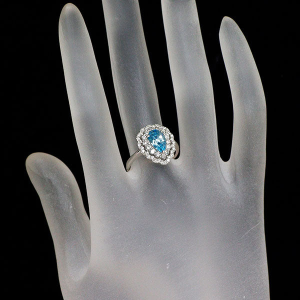 新品 Pt950 マラウィ産バイカラーブルージルコン ダイヤモンド リング 1.714ct D0.51ct【エスコレ】