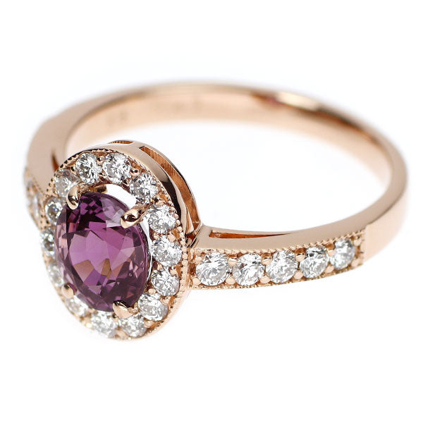 新品 K18PG 非加熱ラベンダーサファイア ダイヤモンド リング 1.23ct D0.47ct【エスコレ】