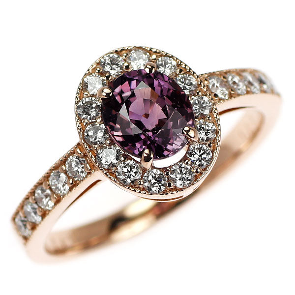 新品 K18PG 非加熱ラベンダーサファイア ダイヤモンド リング 1.23ct D0.47ct【エスコレ】