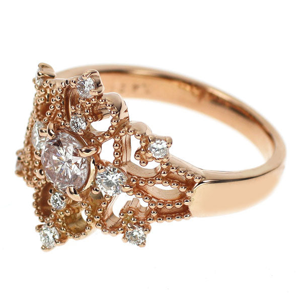 新品 K18PG 天然ピンクダイヤモンド リング 0.421ct LP I1 D0.24ct【エスコレ】