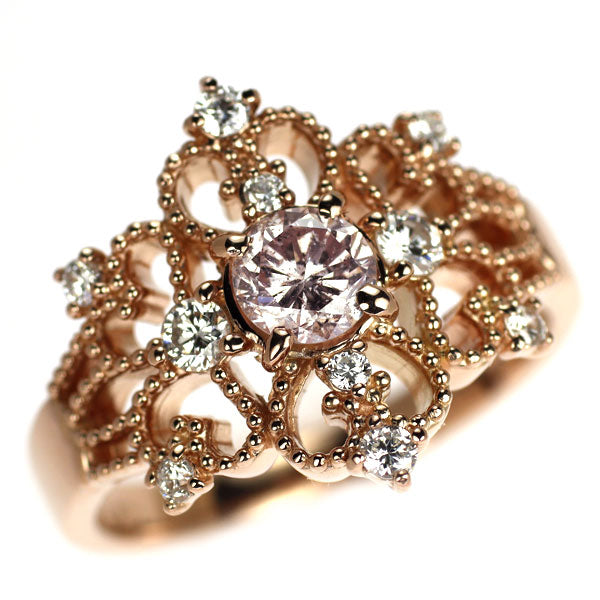 新品 K18PG 天然ピンクダイヤモンド リング 0.421ct LP I1 D0.24ct【エスコレ】