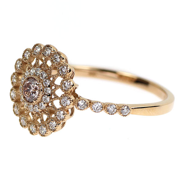 新品 希少 K18PG 天然ピンク ダイヤモンド リング 0.123ct FOP SI2 D0.27ct【エスコレ】