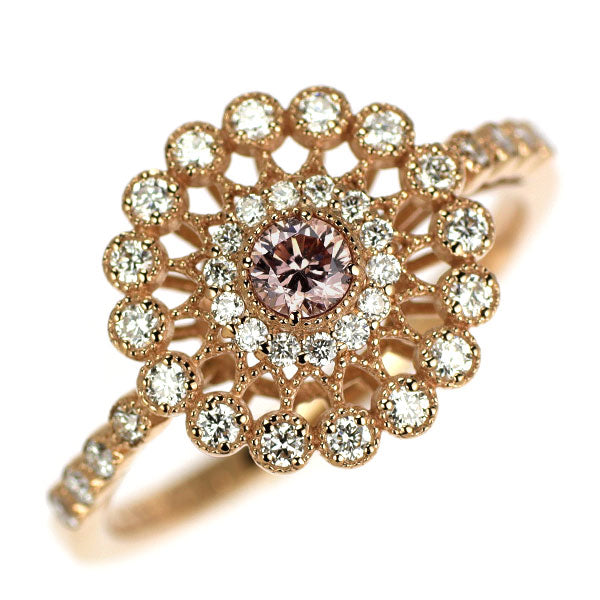 新品 希少 K18PG 天然ピンク ダイヤモンド リング 0.123ct FOP SI2 D0.27ct【エスコレ】