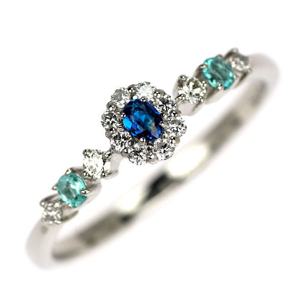 新品 希少 Pt900 ジンバブエ産ユークレース パライバトルマリン ダイヤモンド リング 0.04ct PT0.06ct D0.16ct 【エスコレ】