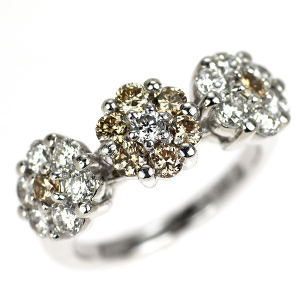 ポンテヴェキオ K18WG ダイヤモンド リング 0.78ct D0.46ct フラワー