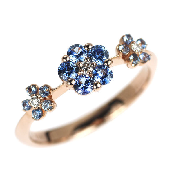 セイレーンアズーロ K18PG サファイア ダイヤモンド リング 0.44ct D0.04ct フラワー