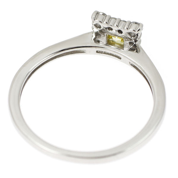 Pt900 クッションカット 天然イエロー ダイヤモンド リング 0.165ct D0.15ct