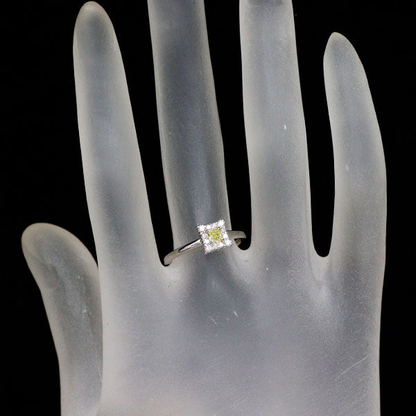 Pt900 クッションカット 天然イエロー ダイヤモンド リング 0.165ct D0.15ct