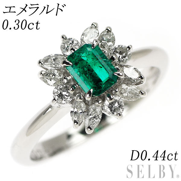 Pt900 エメラルド ダイヤモンド リング 0.30ct D0.44ct