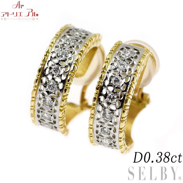 アトリエアル Pt900/K18 ダイヤモンド フープイヤリング 0.38ct