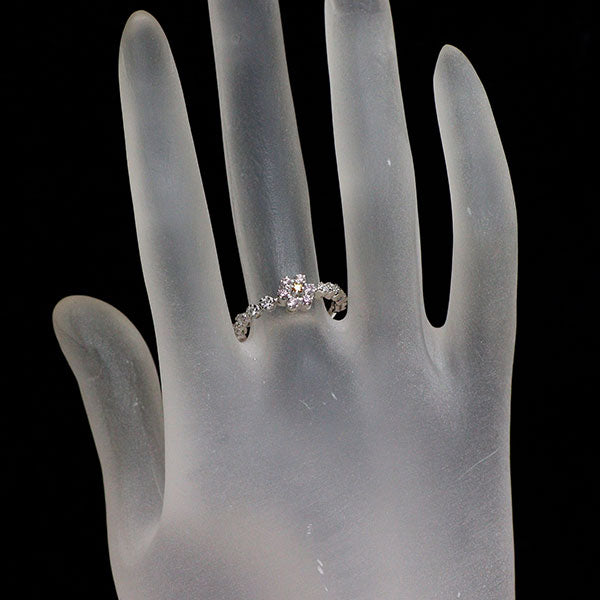 K18WG 天然ピンク/イエローダイヤモンド リング 0.125ct D0.129ct フラワー