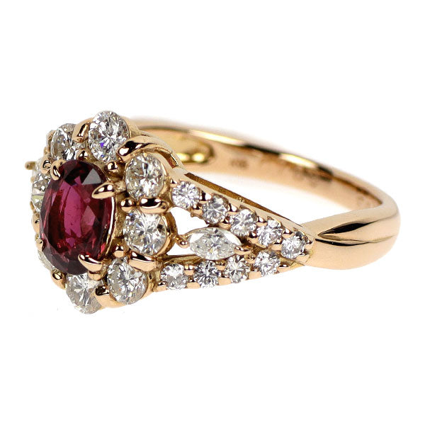 K18PG ルビー ダイヤモンド リング 0.769ct D1.03ct