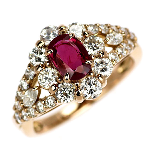 K18PG ルビー ダイヤモンド リング 0.769ct D1.03ct