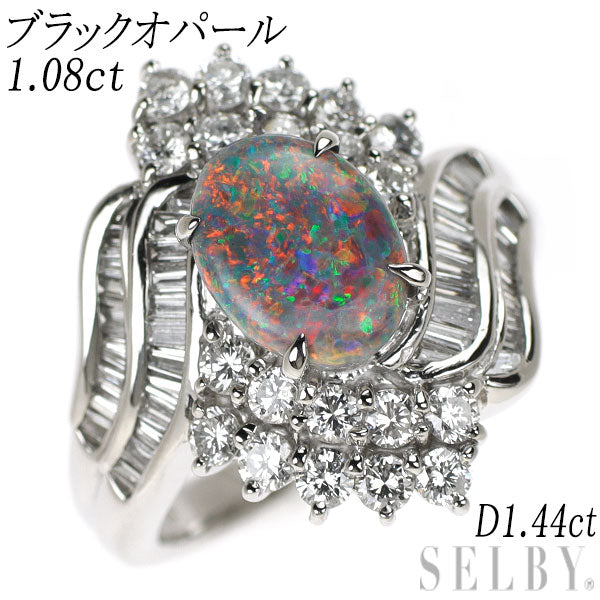 Pt900 ブラック オパール ダイヤモンド リング 1.08ct D1.44ct