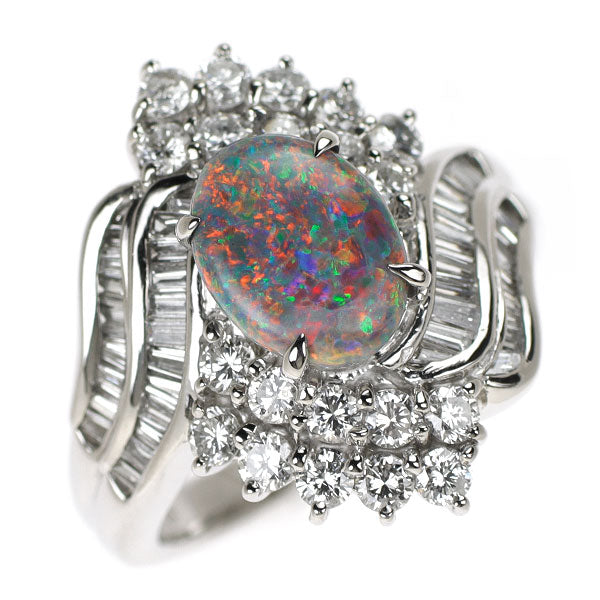 Pt900 ブラック オパール ダイヤモンド リング 1.08ct D1.44ct
