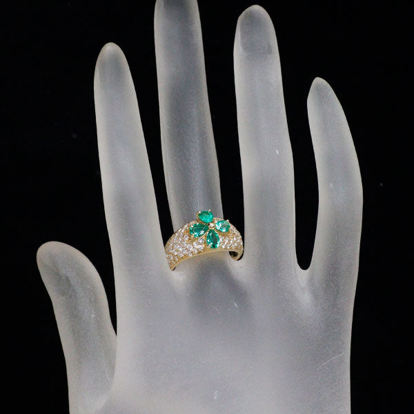 K18YG エメラルド ダイヤモンド リング 0.80ct D1.00ct パヴェ フラワー