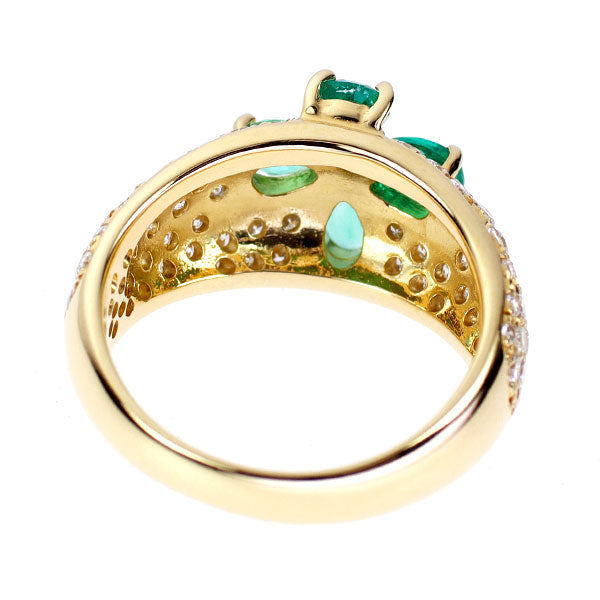 K18YG エメラルド ダイヤモンド リング 0.80ct D1.00ct パヴェ フラワー