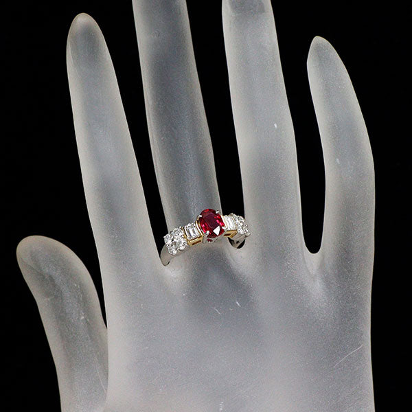 Pt900/K18YG タイ産 ルビー ダイヤモンド リング 1.26ct D1.05ct