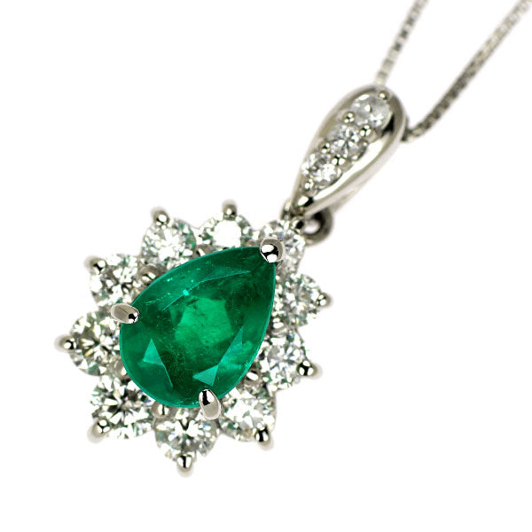 Pt900/ Pt850 エメラルド ダイヤモンド ペンダントネックレス 0.99ct D0.61ct