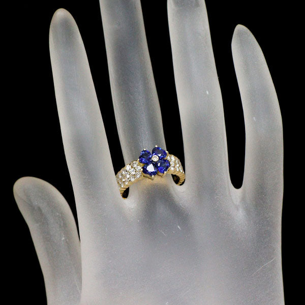 K18YG サファイア ダイヤモンド リング 1.97ct D0.86ct クローバー
