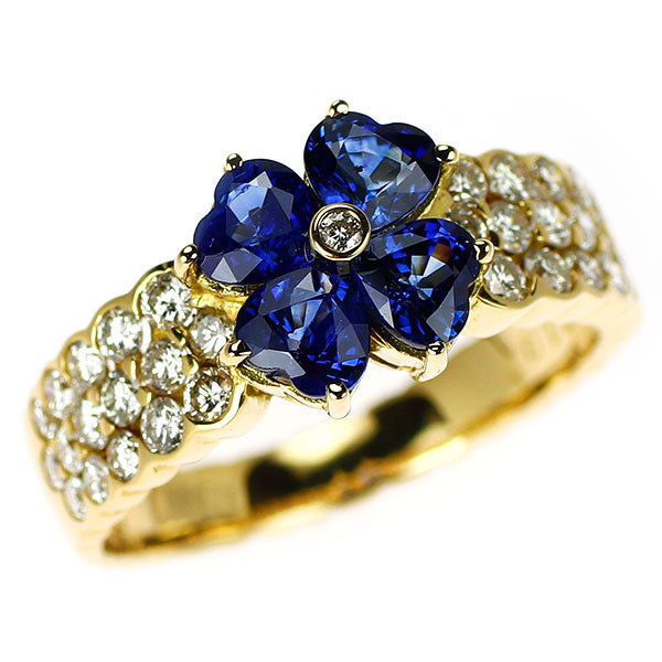 K18YG サファイア ダイヤモンド リング 1.97ct D0.86ct クローバー